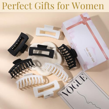 LuSeren 8 Pack White and Black Hair Clips for Women 4.3 Inch Large Hair Claw Clips for Women Thin Thick Curly Hair, Big Matte Banana Clips,Strong Hold jaw clips - color: White and Black