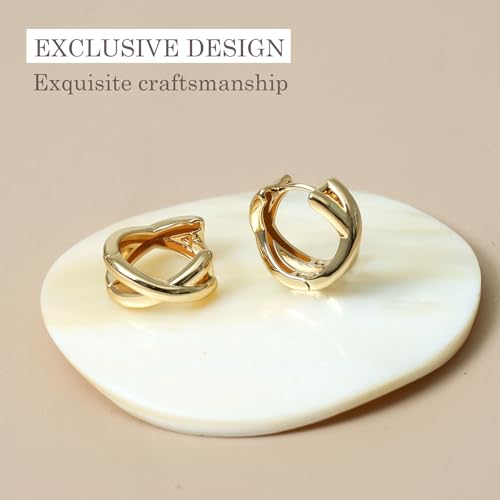 Small Chunky Gold Hoop Earrings For Women, 14k Gold Thick statement huggie hoop earrings Trendy Hoop Earrings Set Hypoallergenic Fashion Earrings - color: X-Gold 4