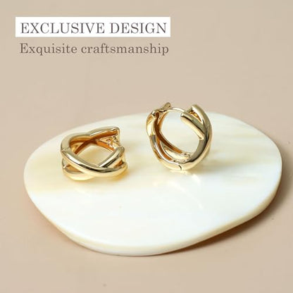 Small Chunky Gold Hoop Earrings For Women, 14k Gold Thick statement huggie hoop earrings Trendy Hoop Earrings Set Hypoallergenic Fashion Earrings - color: X-Gold 4