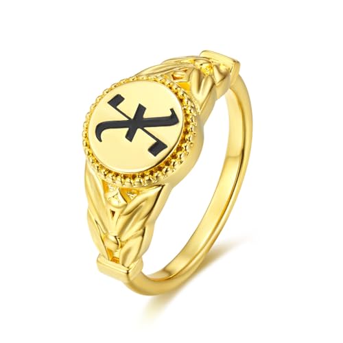 callie Custom Signet Ring - Engraved Text & Photo, Personalized Family Crest Coat Of Arms Rings, 925 Sterling Silver/Brass | Father's Day Jewelry Gifts for Men & Women - color: Initial-3