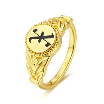 callie Custom Signet Ring - Engraved Text & Photo, Personalized Family Crest Coat Of Arms Rings, 925 Sterling Silver/Brass | Father's Day Jewelry Gifts for Men & Women - color: Initial-3
