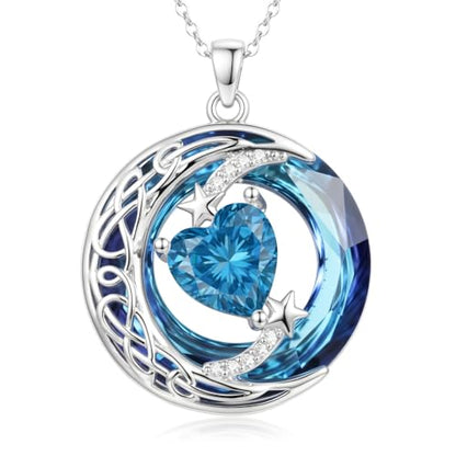 Birthstone Necklace for Women Crystal Moon and Star Pendant White Gold Celtic Moon Jewelry Birthday Graduation Gifts for Wife Her - style: Moon-12