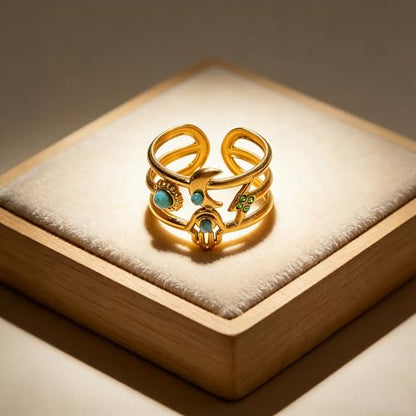 Todenb Turquoise Ring for Women，Gold Western Turquoise Open Ring Boho Stainless Steel Moon and Star Band Wrap Knuckle Rings Western Country Fashion Jewelry Accessories - color: big moon