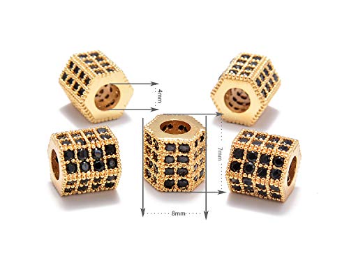 AD Beads Zircon Pave Rhinestones Big Hole Hexagon Spacer Beads 7x8mm 5Pcs Black on Gold - color: 5 Pcs Black on Gold Hexagon (7x8mm)