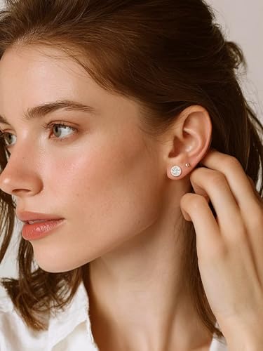 FindChic Birthstone Earrings for Women, Round/Heart/Square/Teardrop Earrings with 925 Sterling Silver Posts & Push Backs, Hypoallergenic Studs with Cubic Zirconia, 12 Months Jewelry with Gift Box - style: 04. April-Diamond (Round)
