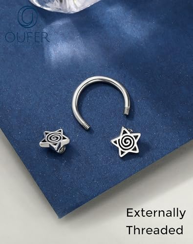 OUFER Septum Rings 16g Septum Jewelry Star Daith Earrings Gothic Tragus Helix Piercing Jewelry for Women Men - color: Black