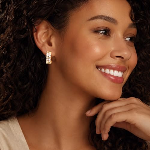 CZ Huggie Hoop Earrings for Women | Sparkly Cubic Zirconia, Small Hoop, Lightweight, Everyday Fashion Jewelry - color: Square CZ - Gold