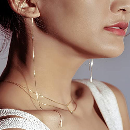 Long Chain Drop Earrings for Women, 925 Sterling Silver, Dainty Dangling Elegant Earrings for Daily Wear, Gift for Her - color: 7.9" Snake Chain Gold