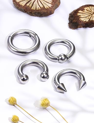 12G-2G Large Septum Ring Piercing PA Ring Hypoallergenic 316L Surgical Steel Septum Nose Rings Gauges Earrings Hoops CBR Body Piercing Jewelry for Women Men Inner Diameter 12mm 14mm 16mm - color: Silver, size: 6G-16mm
