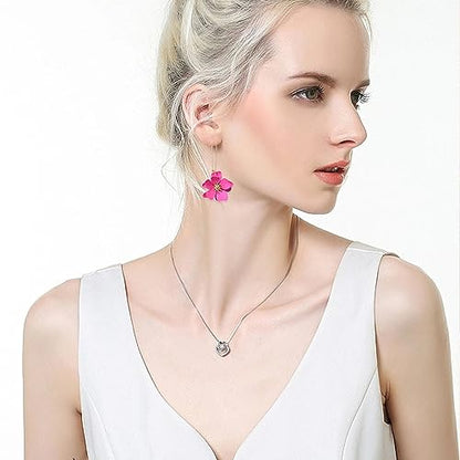 Bohemian Daisy Flower Matte Floral Long Petal Drop Dangle Earrings Layered Tiered for Women Chic Boho Wedding Jewelry - color: Hot Red