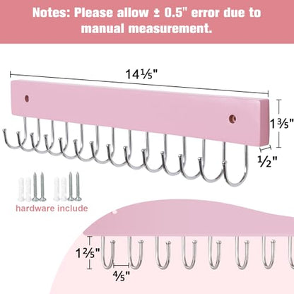 SCUNDA Wall Mounted Necklace Holder, Morden Style Necklace Holder, Tangle Free Wall Jewelry Organizer with 28 Hooks(2 Packs,Pink) - color: Pink