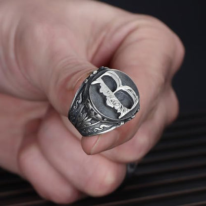 925 Sterling Oxidized Silver Personalized Men's Signet Ring, Customizable Letter Ring, Monogram Silver Ring, Vintage Ring, Gift for Men