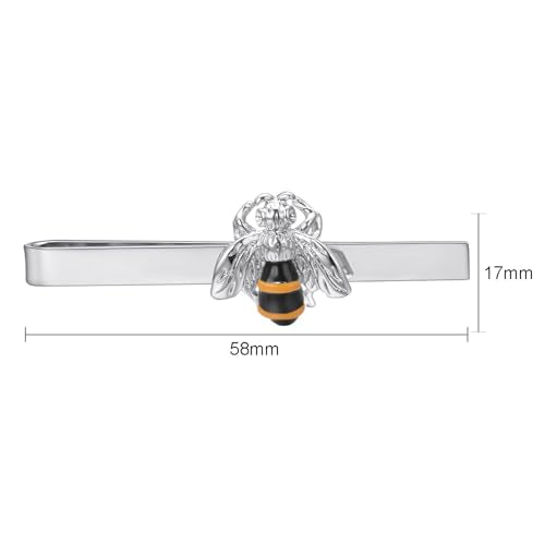 Silver Tie Clip for Mens Stainless Steel Novelty Feather Bat Bee Tie Bar Suitable For Necktie Bar Clip - style: Bee Tie Clip