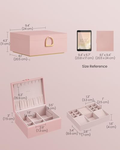 SONGMICS 2-Layer Jewelry Box, Jewelry Organizer with Handle, Removable Jewelry Tray, Jewelry Storage, Floating Effect, 8.1 x 9.4 x 4.3 Inches, Gift Idea, Jelly Pink UJBC165R01 - color: Jelly Pink