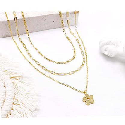 Aisansty Dainty Layered Choker Necklaces Handmade Coin Tube Star Pearl Pendant Multilayer Adjustable Layering Chain Gold Plated Necklaces Set for Women - color: Gold, style: Gold-Flower