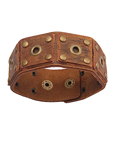 Jeilwiy Punk Leather Wristbands for Men Bracelets Handmade Wide Cuff Bangle Braided Jewelry Black Brown Adjustable - Punk Father's Gifts - color: Leather Wristband