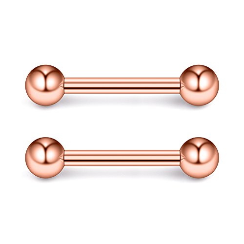 Ruifan 316L Stainless Steel Nipple PA Tongue Shield Barbell Ring Bar Body Piercing Retainer 12G 14mm 2-12PCS - color: 2PCS - Rose Gold