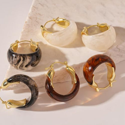 Small Gold Hoop Earrings Resin Huggie Earrings Square Hoop Earring Chunky Gold Earring Trendy Jewelry Gifts for Women Everyday Wear - color: White Unique Earrings