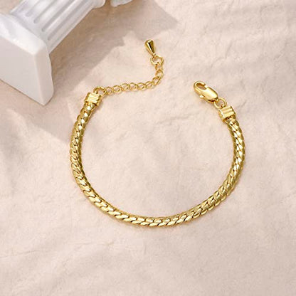 FRUMOS Dainty Layering Bracelets for Women 18 k Gold Plated Fashion Adjustable Chunky Cuban Paperclip Link Chain Bracelets Jewelry for Women Gift - color: Snake chain Bracelets