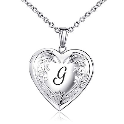YOUFENG Locket Necklace that Holds Pictures Initial Alphabet A-Z Letter Pendant Necklace Platinum Plated Gifts for Women - style: G