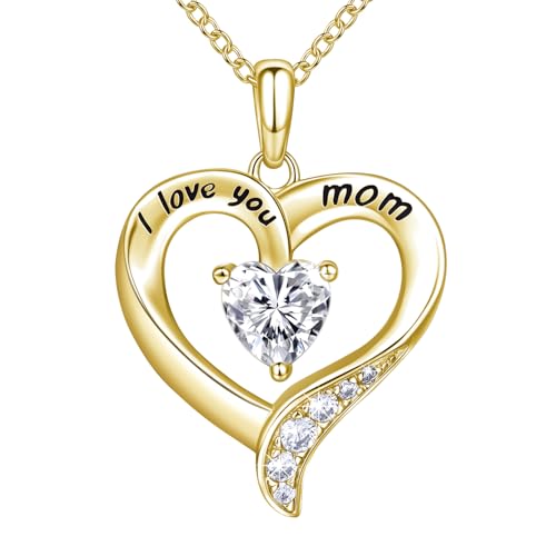 Mom Necklace 925 Sterling Silver Heart Necklaces for Women - color: 03-Gold