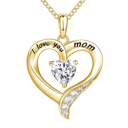 Mom Necklace 925 Sterling Silver Heart Necklaces for Women - color: 03-Gold