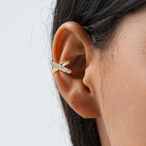 Gold Ear Cuff Earring for Women 14K Gold Plated Cubic Zirconia Non-Pierced Clip on Cartilage Chunky Ear Cuffs Hypoallergenic Jewelry - style: X