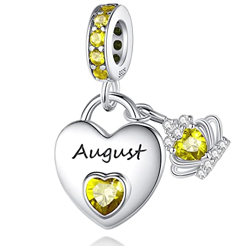 Birthstone Charms for Charms Bracelet: 925 Sterling Silver Heart Dangle Charms for Bracelets and Necklaces, Birthday Mother's Day Christmas Gifts For Women. - color: August