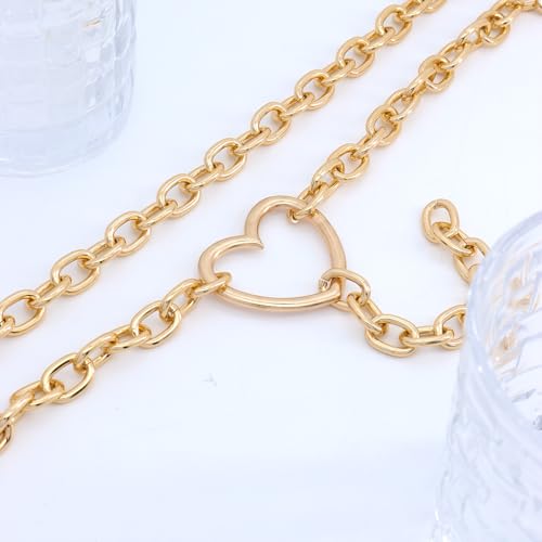 FUTIMELY Layered Chunky Y Necklace,Minimalist Plated Gold Geometric Thick Chain Lariat Necklace,Charming Adjustable Hip Hop Collarbone Necklace for Women - color: Gold