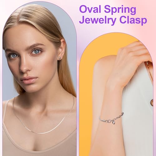 Pndeyo 2pcs 925 Sterling Silver Oval Jewelry Clasps, Hypoallergenic Necklace Enhancer Shortener, Spring Bail Clasp Rings Connector Clips for Bracelet Anklet Jewelry Making- Black