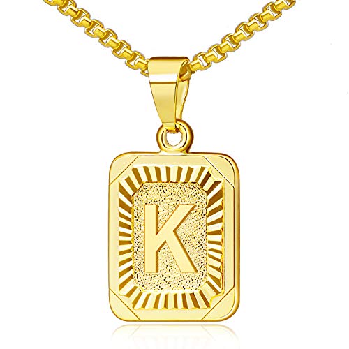 JSJOY Graduation Gifts 2026 Gold Initial Necklaces for Women Men Gold Letter Necklaces 26 Capital A-Z Letter Pendant Necklaces for Women Square Monogram Necklace for Her Initial Necklaces - color: Gold Letter K