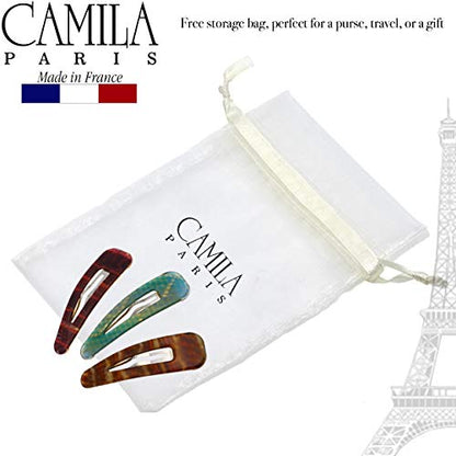 Camila Paris CP2931 French Hair Barrettes Clips, Snap Hair Slides Clic Clac for Women, Styling Girls Side Slide-in Metal Snap Pin Hair Accessories for Women. Strong Hold, No Slip Grip, Made in France - color: 3PK Snake 3.25"