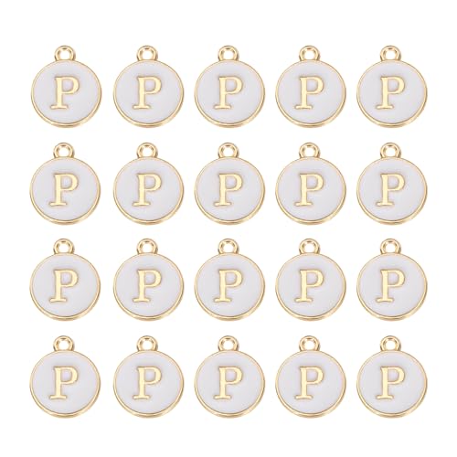 MECCANIXITY Pendants Letter Charm Initial Charm Double Sided Alphabet for DIY Necklace Bracelet Earrings Jewelry Making - style: P