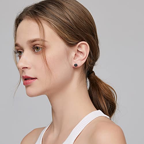 Jiamiaoi Stud Earrings Screw Back Sterling Silver Cubic Zirconia Stud Earrings Set 4 Millimeters-8 Millimeters Nickle Free Hypoallergenic Earring Studs - color: C-Round Black, size: 5mm