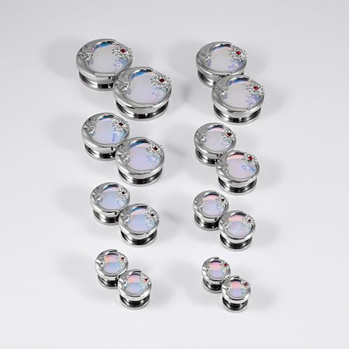 2PCS Sun Moon Ear Tunnels Plugs Flash Film 316L Stainless Steel Screw Ear Expander Stretcher Piercing Ear Gauges Body Jewelry 8mm-25mm - color: 1"(25mm)