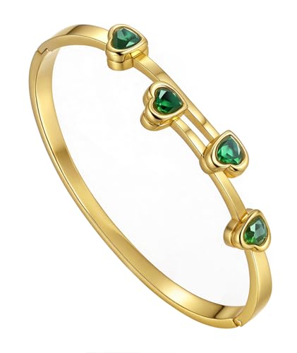 hotoo Gold Plated Bangle Bracelet for Women - style: Green Zircon Heart
