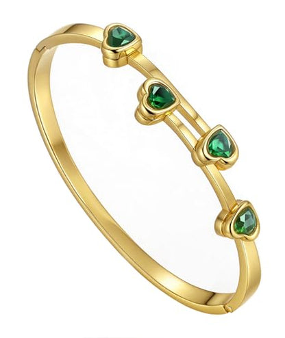 hotoo Gold Plated Bangle Bracelet for Women - style: Green Zircon Heart