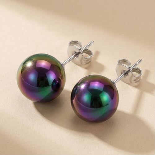 Pearl Stud Earrings Multicolor Shell Beads Pearl Hypoallergenic Stud Earrings Ocean Shell Pearl Jewelry - color: Black