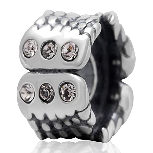 GEMDAZZ 925 Sterling Silver Valentines Day Charms Heart Charms, I Love You to The Moon and Back Pendant, Cupid Arrow and 4 Leaf Clover Beads fit European Bracelets, Gift for Lover/Wife/Girls - color: Angel Feather Charm
