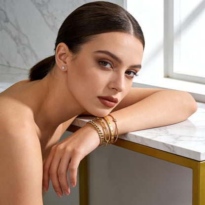Alegend 14K Gold Plated Stackable Multilayer Bracelets + Titanium Steel(Not Rust, Resist Corruption, Easily Clean) 18K Gold Plated Single Bracelets - color: 14K Gold Plated Four-Layered A