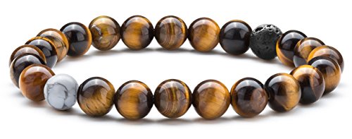 Men Women 8mm Tiger Eye Stone Beads Bracelet - color: Tiger Eye Stone-21003