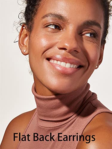 Dainty Flat Back Pearl Earrings for Women, 6 Pairs Flatback Pearl Earrings in 14K Gold Silver 3-8MM Studs Earring Sets for Multiple Piercing Hypoallergenic - style: 14K Gold - 4mm Pearl Earrings