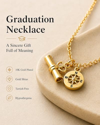 Zealmer Dainty 18K Gold Plated Compass World Map Pendant Necklace Graduation Gift for Friends - color: Diploma