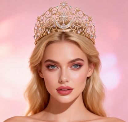 Crystal Crowns for Women, Crystal Bubble TiaraBride Royal Queen Headband Princess Headpieces for Women Bridal Wedding Prom Birthday Party Crowns - color: Rose Gold Star & Moon Crown
