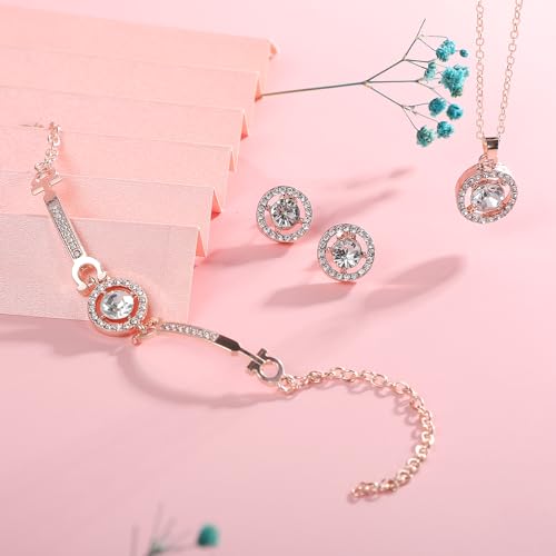 Crystal Jewelry Set for Women Cubic Zirconia CZ Jewellery Bridal Pendant Necklace Bracelet Earrings Set Wedding Jewelry Set - color: Gold