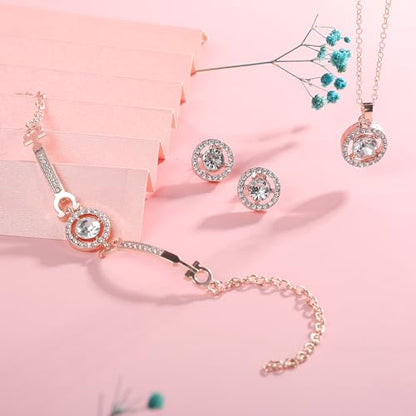 Crystal Jewelry Set for Women Cubic Zirconia CZ Jewellery Bridal Pendant Necklace Bracelet Earrings Set Wedding Jewelry Set - color: Gold