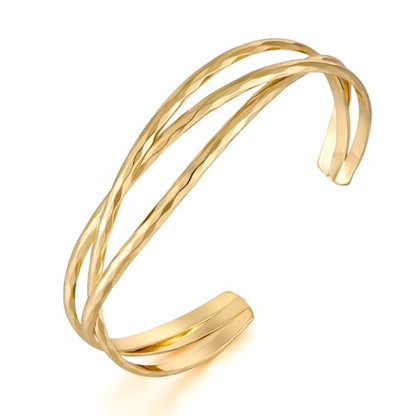 Gold Cuff Bracelet for Women Chunky Multi-layer Cross Wire Open Bracelet Hollow Wide Cuff Bracelets Adjustable Gold Open Cuff Bangle Bracelet - color: Triple Cuff Bracelet