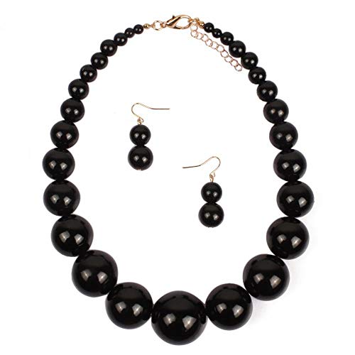 Fuqimanman2020 Chunky Large Simulated Pearl Choker Necklace Drop Dangle Earrings Crystal Bib Big Round Beaded Strand Multicolor Costume Statement Wedding Jewelry Set for Women Brides - color: Black