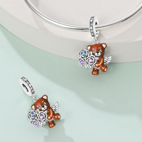 925 Sterling Silver Bead Charm for Pandora Bracelets and Necklaces,Pink Bow Cherry Butterfly Blue Ocean Pendant Bead Charms Jewelry Present Valentines Gifts for Wife/Girlfriend Women - style: Cupid Bear Charm