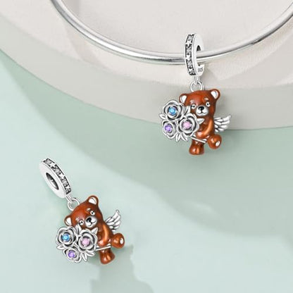 925 Sterling Silver Bead Charm for Pandora Bracelets and Necklaces,Pink Bow Cherry Butterfly Blue Ocean Pendant Bead Charms Jewelry Present Valentines Gifts for Wife/Girlfriend Women - style: Cupid Bear Charm